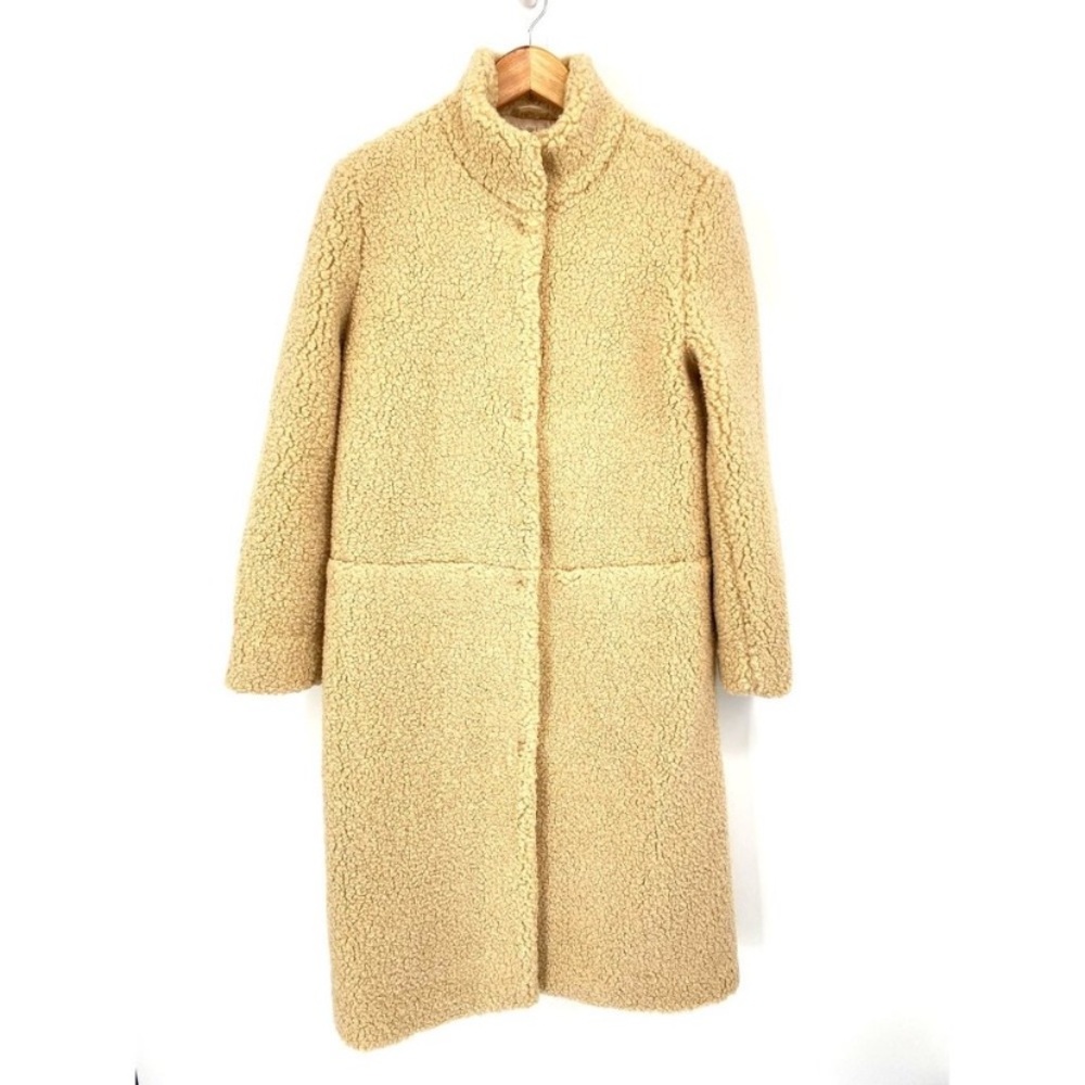 Paris Atelier & Other Stories Faux Shearling Long Coat Sz 2 US Teddy Lined Tan